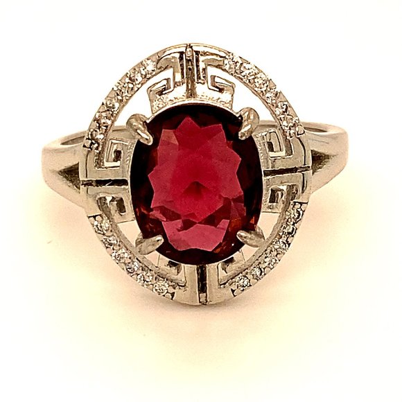 Red Tourmaline 3.38ct Platinum Finish Silver Ring